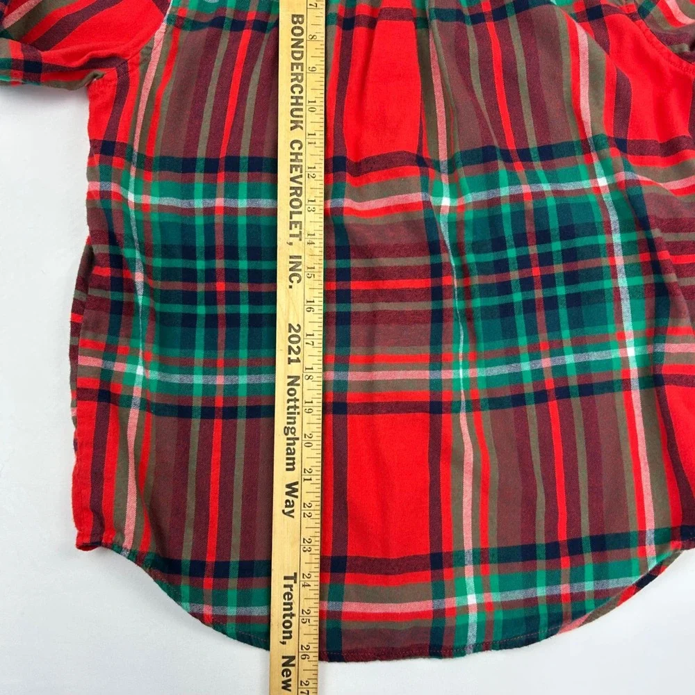 Aerie Womens Red Green Plaid Flannel Button Down Shirt Size S Cotton Blend